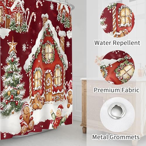Gingerbread House Christmas Shower Curtain 72" x 72" with Hooks