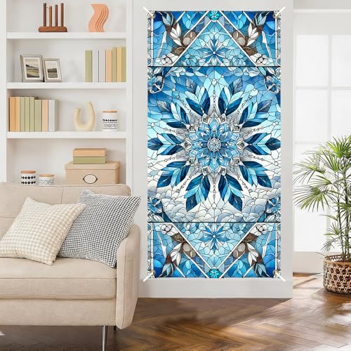 Blue Mandala Stained Glass Door Cover - 35x71in Art