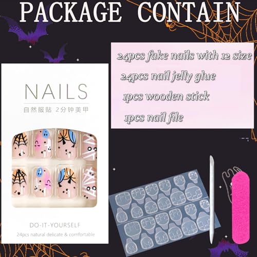 Onsdag Short Oval Halloween Press on Nails - Day of the Dead Acrylic False Nails