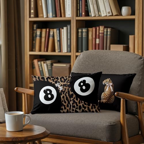 Y2K 8 Ball Throw Pillow Covers Set of 2 - Leopard Print & Pink Bow
