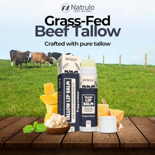 Natrulo Beef Tallow Lip Balm – Grass Fed Tallow & Beeswax Peppermint Chapstick