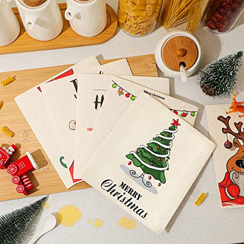 CHENGU 6 Pcs Cute Style Christmas Dishcloths - Reusable & Absorbent