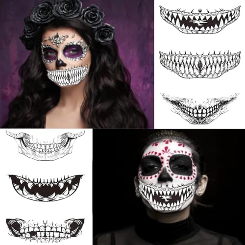 EIKEJI Realistic Halloween Temporary Tattoos - Clown Mouth, Zombie Scars & Spiders