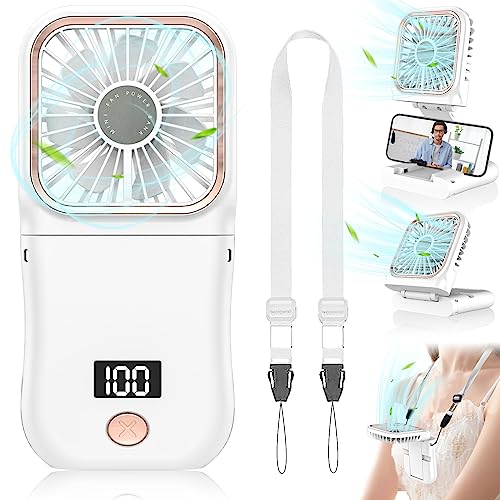 AJGJF Pearl White Handheld Fan - Rechargeable Mini Fan with Power Bank & LED Display