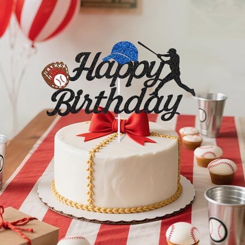 Baseball Happy Birthday Cake Topper - Glitter Cake Decoration