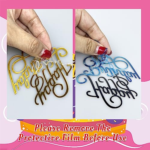 10 Gold Happy Birthday Acrylic Cake Toppers - 10 Unique Designs