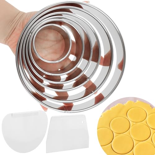 Round Cookie Cutter Set Stainless Steel 6-Piece Baking Tools - Silver