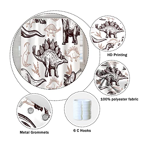 Dinosaur World Sketch Shower Curtain - Waterproof Polyester, 36x72 Inch Tan
