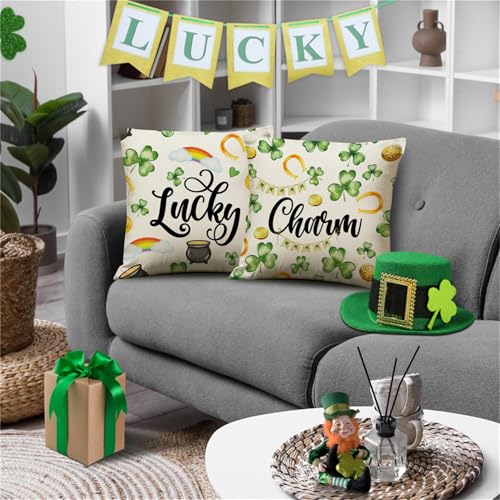 St. Patrick's Day Pillow Covers Set of 4 - Shamrock Gnome Design