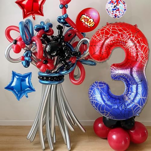 40 Inch Spider Theme Number 3 Foil Balloon Set for Kids