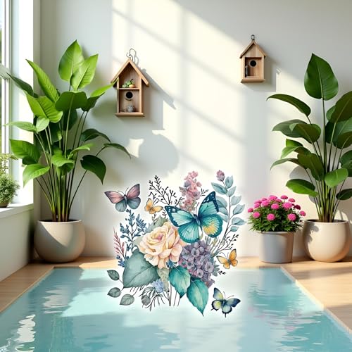 Colorful Butterfly & Peony Toilet Seat Lid Decals Waterproof Wall Stickers