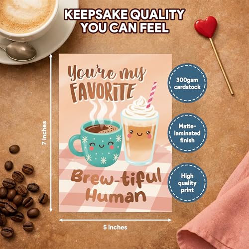 Gold Foil Coffee-Themed Birthday Card 5x7in for Him & Her