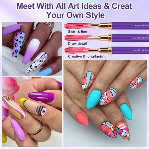 MUIIGOOD 5-Piece Nail Art Liner Brush Set for Fine Lines and UV Gel Painting