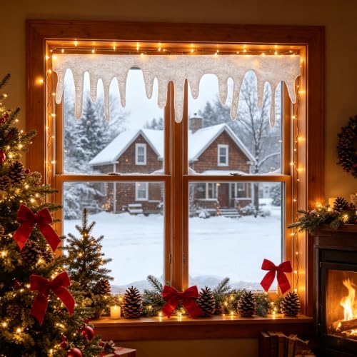 Artificial Snow Fireplace Blanket Roll - Winter Icicle Trim for Holiday Decor (14 x 47 inch)