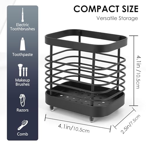 LUEXBOX Black Small Wall Mount Toothbrush Holder - Stainless Steel Organizer