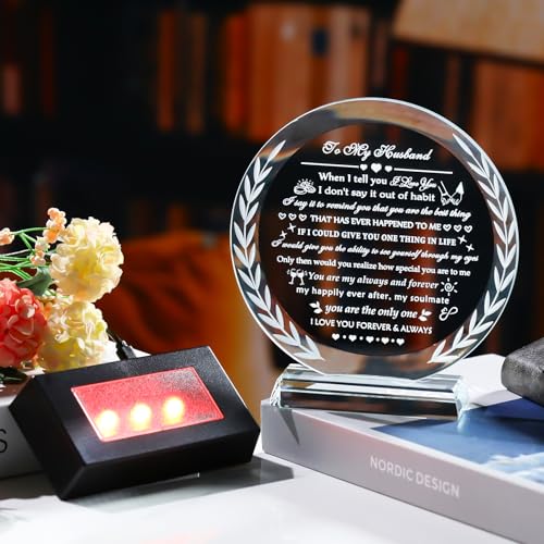 Husband Gift Crystal Keepsake with Colorful LED Base - Anniversary & Love Gift - Style 3