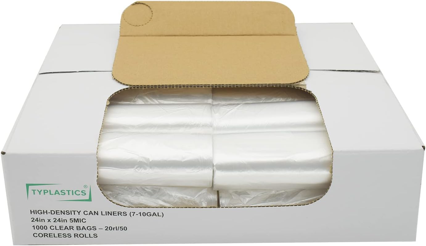 TYPLASTICS Trash Can Liner | 1000 Count Perforated Garbage Bags for 7-10 Gallon Use - Ideal for Home & Office