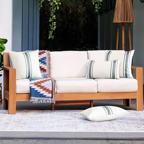 Grey Outdoor Waterproof Pillow Covers 12x20 Inches - Pack of 2 Linen Cushion Cases for Patio Garden & Indoor Decor