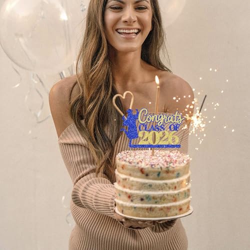 Congrats Grad 2026 Cake Topper Glitter Graduation Party Decoration