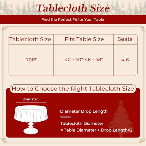 Romanstile White Christmas Round Tablecloth 70 Inch Snowman Trees Winter Decor