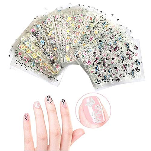 Valuu 50 Sheets Self-Adhesive 3D Nail Art Stickers Flower Decals