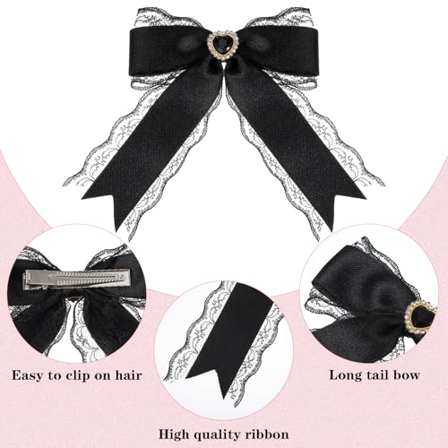 Black Lace Bow Hair Clips with Long Tail 2Pcs