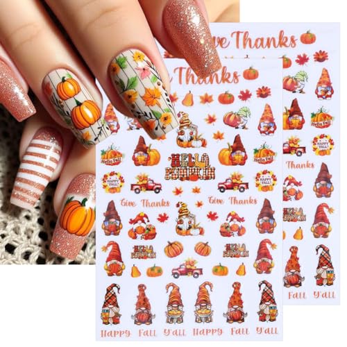Fall Nail Stickers 3D Self-Adhesive Thanksgiving Maple Leaf Decals