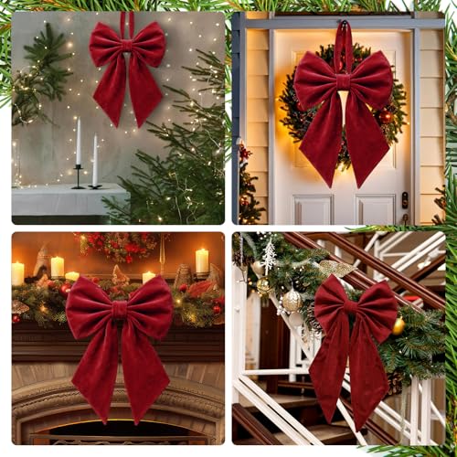 Dark Red Velvet Christmas Bow for Tree Topper 22 Inches - Janinka