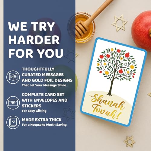 24 Pack Gold Foil Rosh Hashanah Greeting Cards - 4x6in