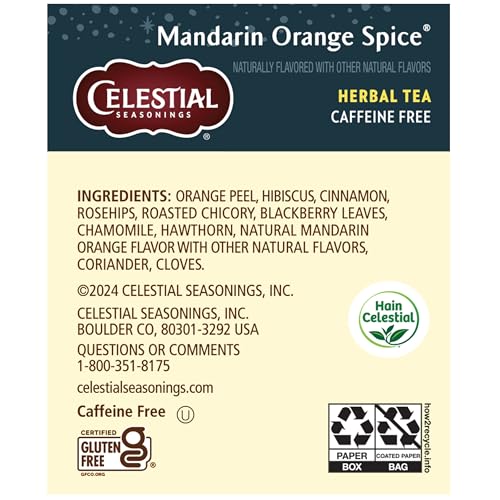 Mandarin Orange Spice Herbal Tea (6 Packs of 20 Bags) - Caffeine Free, Celestial Seasonings