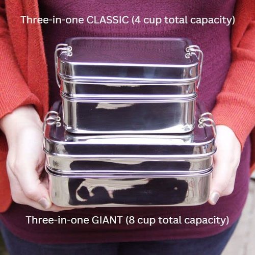 ECOlunchbox Three-in-One GIGANTIC Bento Box (49oz) – 3 Piece Jumbo Stainless Steel Lunch Container – Plastic Free, Non Toxic, Nestable, Dishwasher-Safe for Big Appetites, Not Leak-Proof