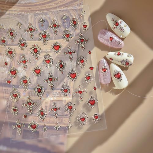 Valentines 5D Embossed Heart Nail Art Stickers Red Decals