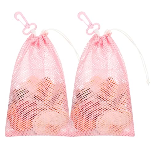 Amabro Pink Mesh Beach Bag - 2 Pcs Foldable Shell Collecting Bags