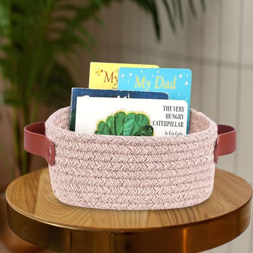 ABenkle Small Mixed Brown Rope Woven Storage Basket with Handles - Mini Toy & Organizing Bin for Nursery, Spa, Home