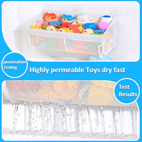 KPH Corner Bath Toy Organizer - 2-Compartment Mesh Bathtub Storage