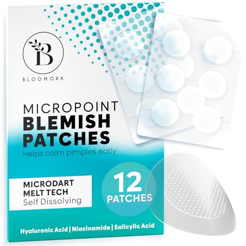 BLOOMORA Microdart Pimple Patches for Early Stage Blemishes with Salicylic Acid (12 Count)