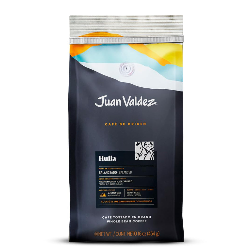 Juan Valdez Huila Whole Bean Coffee | 100% Colombian Coffee | Single Origin with Notes of Ripe Orange & Caramel | 16 oz / 454 gr