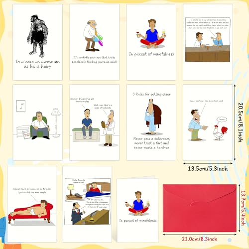 10 Humorous Father's Day Cards with Envelopes - Funny Birthday Greeting Set