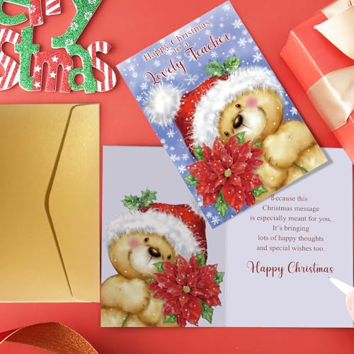 Spercy Cute Bear Christmas Card for Teacher with Envelope