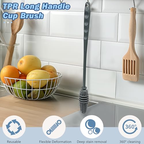 10.62 Inch Gray Bottle Brush with Long Handle for Water Bottles & Thermos