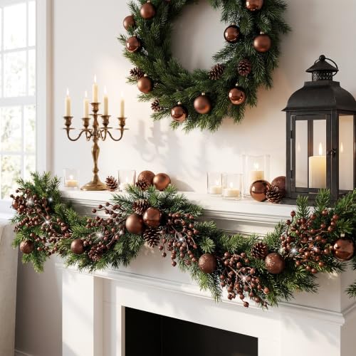 Christmas Berry Picks Set - 12 Artificial Glitter Brown Berry Stems