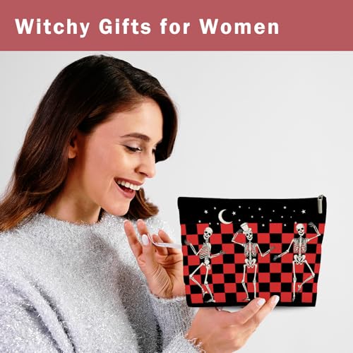 Gothic Skeleton Makeup Bag - Spooky Travel Toiletry Pouch for Women
