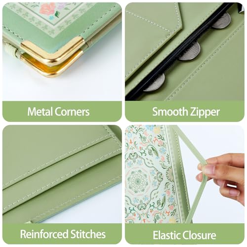 Sage Green PU Leather Server Book for Waitresses with Zipper Pockets, Small (5x7.9")