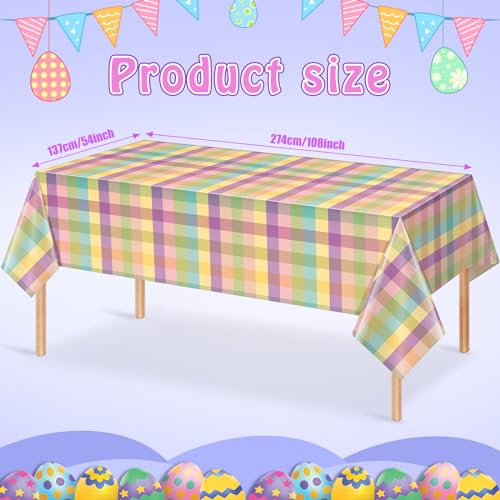 6 Pack Easter Buffalo Plaid Tablecloths - 54x108 Inches, Purple Green Yellow