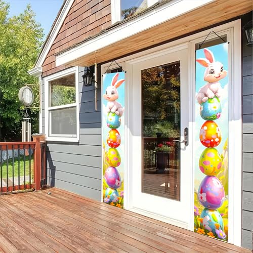 BlissYard Happy Easter Door Banners 71x12 Inch Porch Signs 2 Pcs