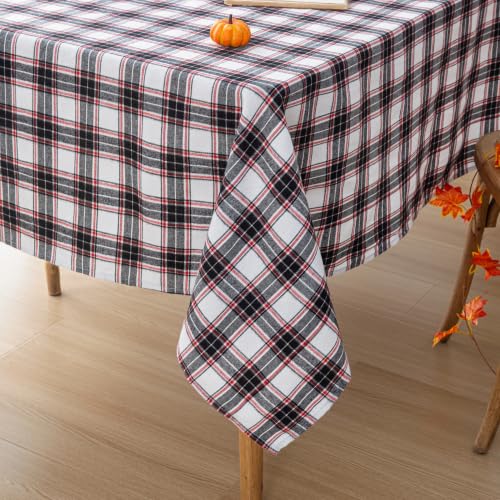 Black Christmas Plaid Ruffled Tablecloth 60x104 Inches - Festive Holiday Decor