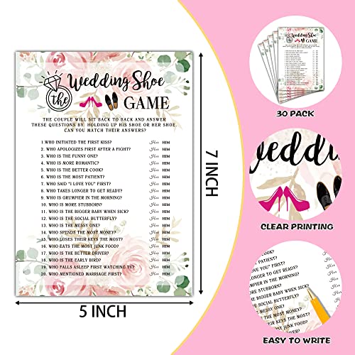 Wedding Shoe Game Cards - Floral Bridal Shower Game Set (30 Pack)