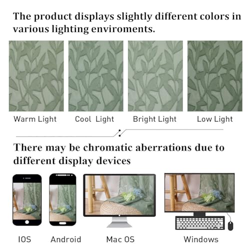 Sage Green Sheer Curtains - Jacquard Leaf Textured 2 Panels 28" W x 16" L
