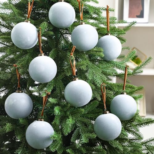 Dusty Blue Velvet Christmas Ball Ornaments - 12 Pack, 4 Inch - Variation of Dusty Blue