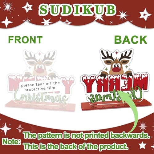 Merry Christmas Sign Acrylic Reindeer Tabletop Decor Plaque